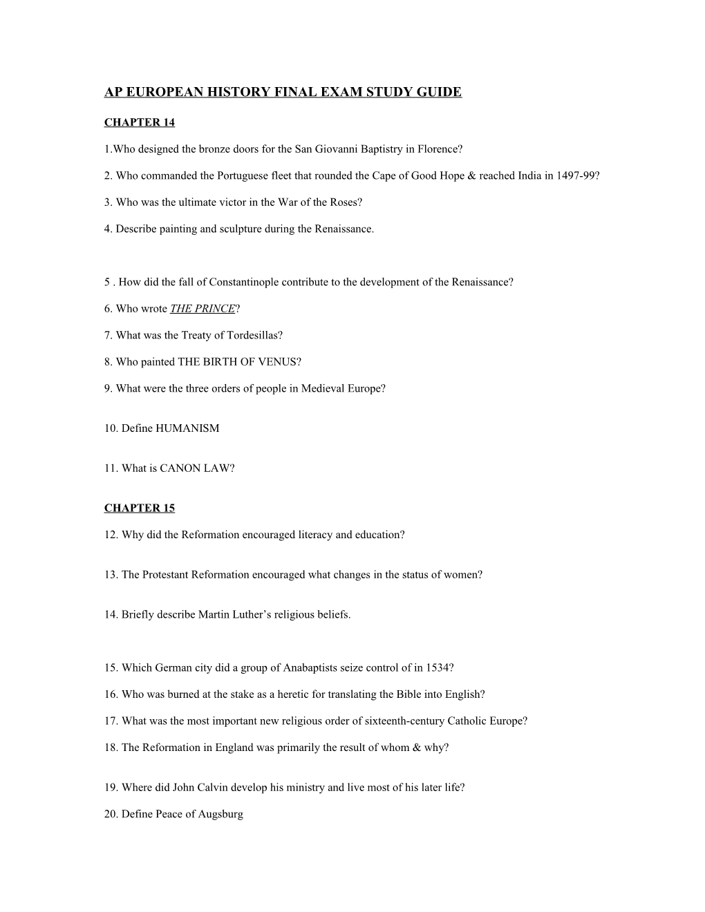 Ap European History Final Exam Study Guide