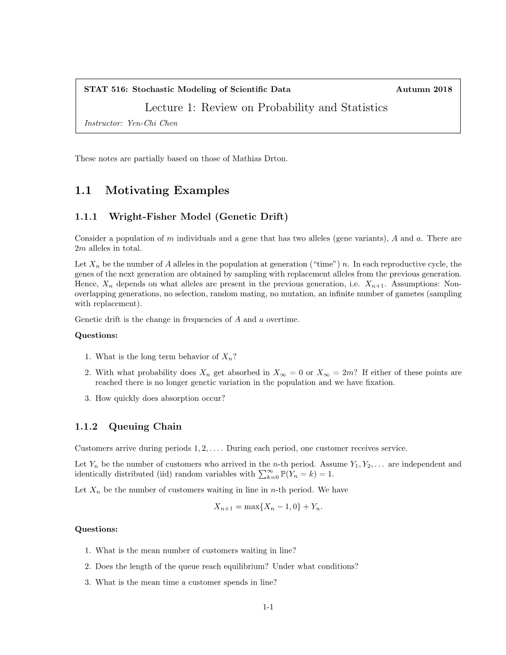 Lecture 1: Review on Probability and Statistics 1.1 Motivating Examples