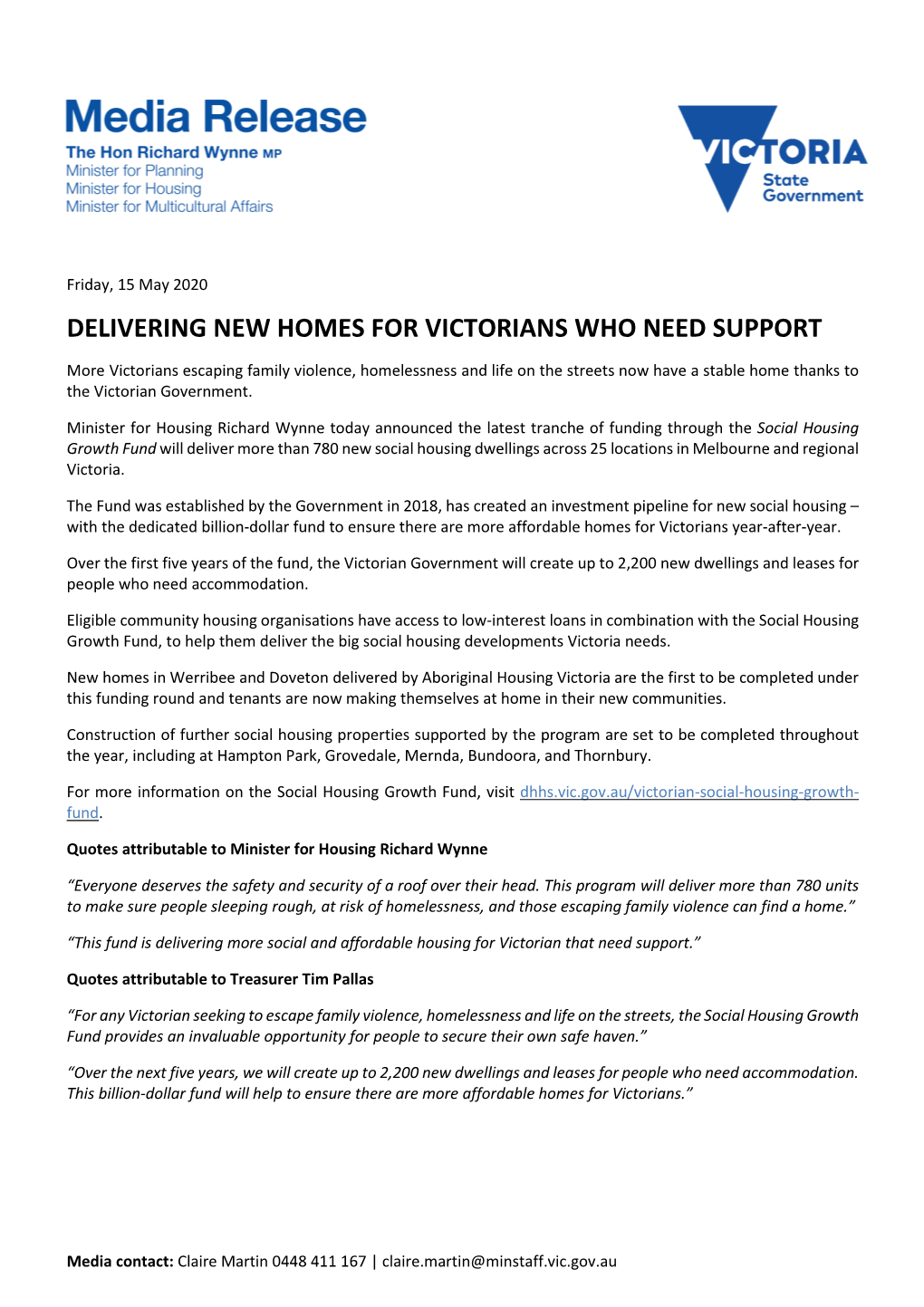 Delivering New Homes for Victorians Who Need Support