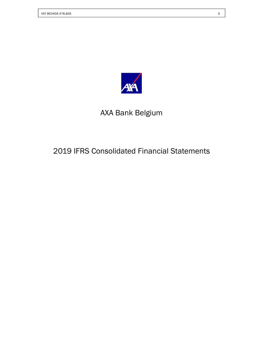 AXA Bank Belgium 2019 IFRS Consolidated Financial Statements