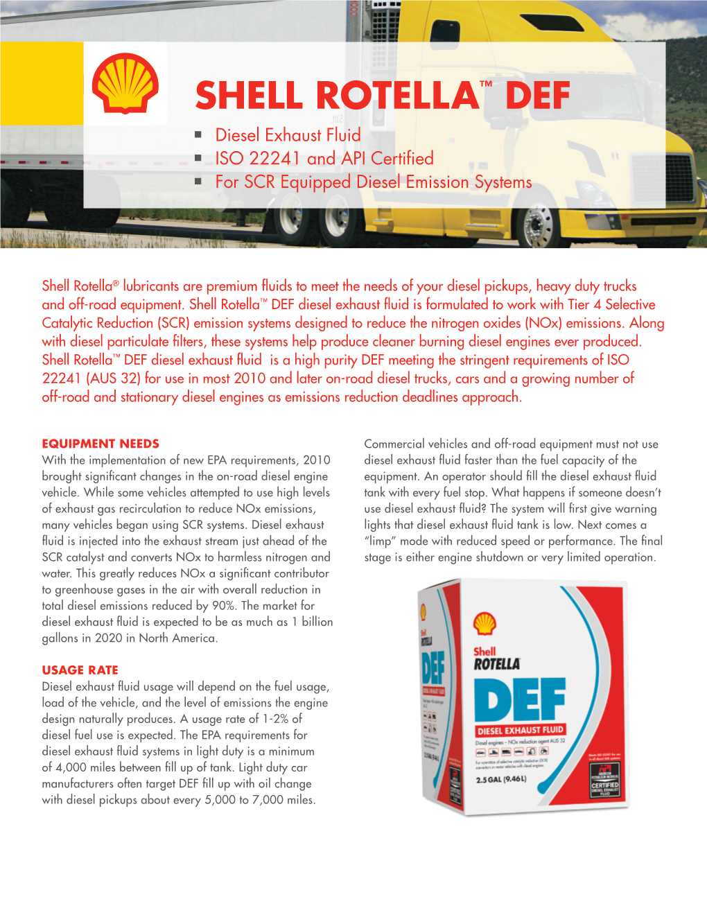 Download the Shell Rotella® DEF Diesel Exhaust Fluid Brochure