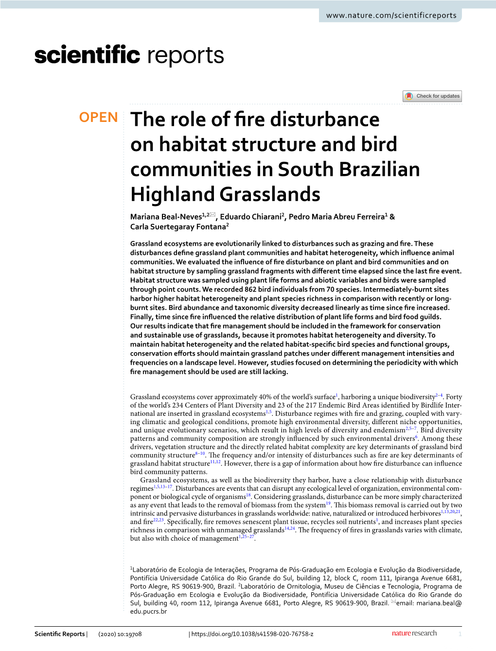 The Role of Fire Disturbance on Habitat Structure and Bird