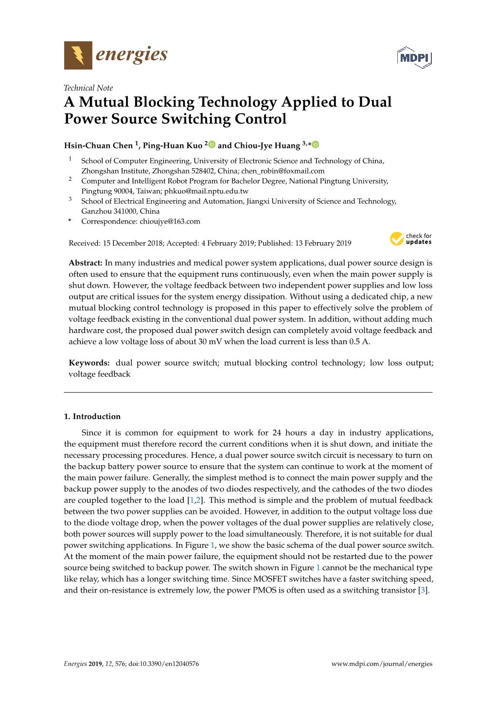 A Mutual Blocking Technology Applied to Dual Power Source Switching Control