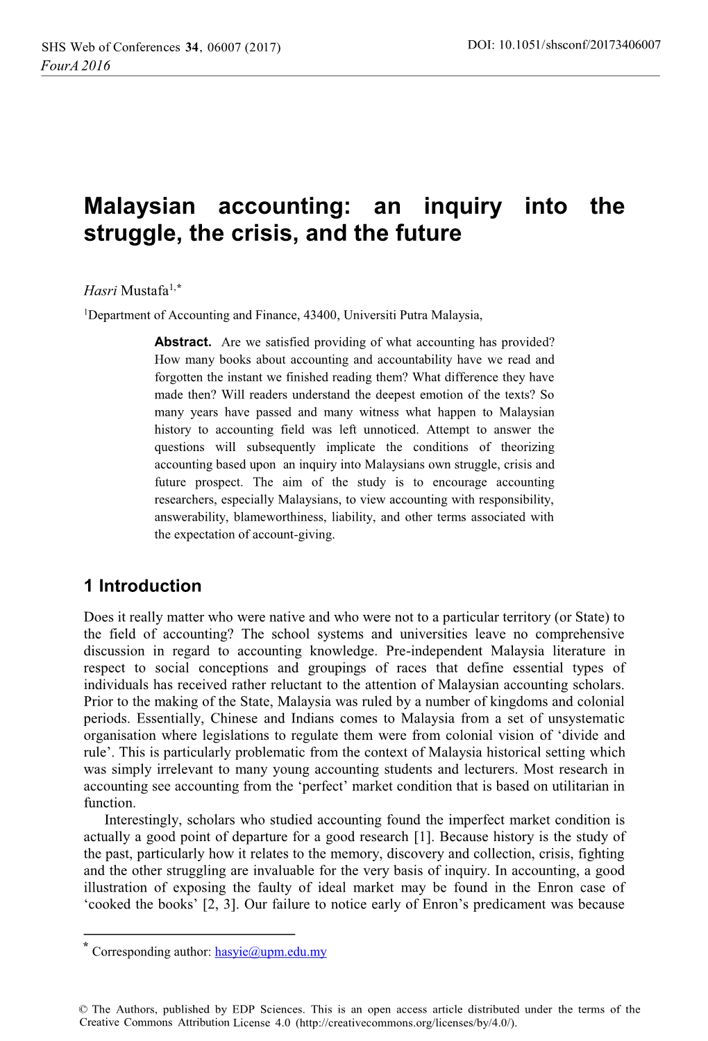 Malaysian Accounting: an Inquiry Into the Struggle, the Crisis, and the Future