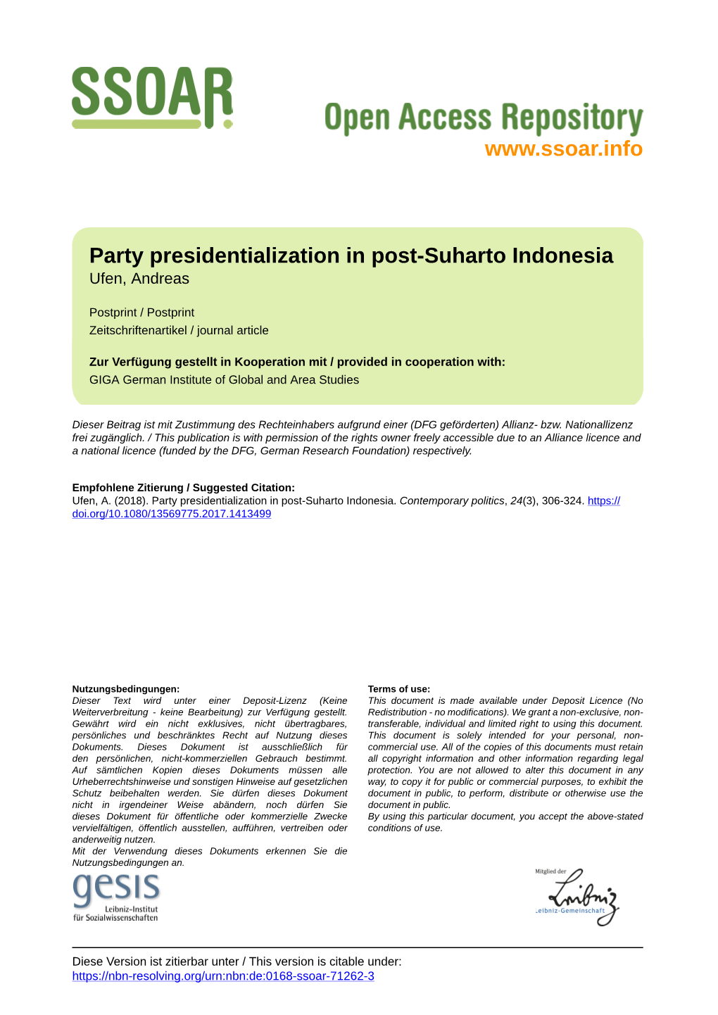 Party Presidentialization in Post-Suharto Indonesia Ufen, Andreas