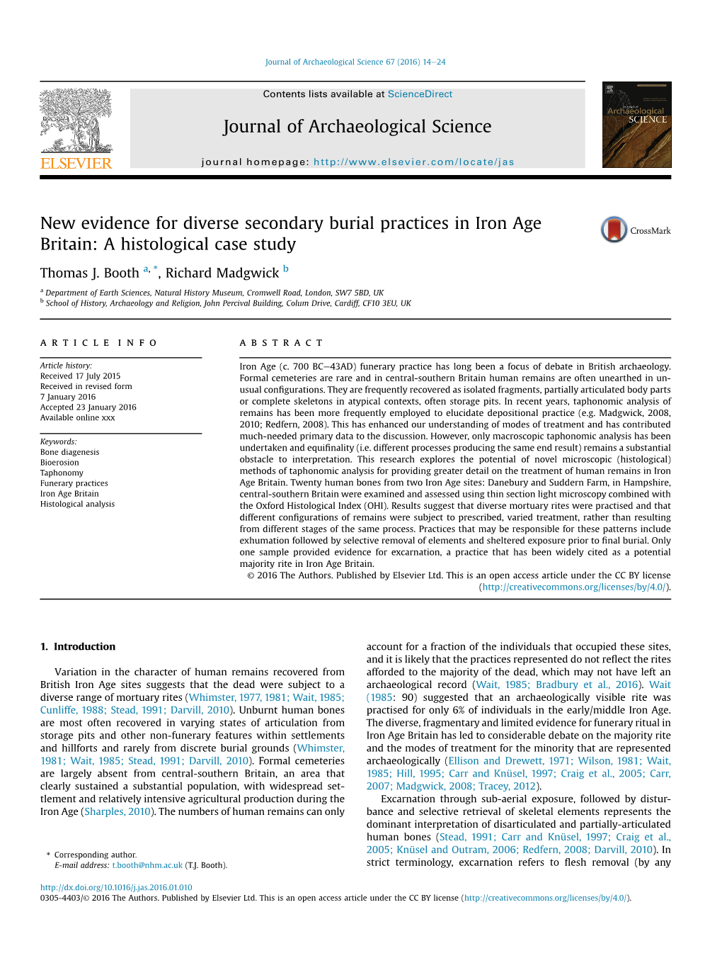 New Evidence for Diverse Secondary Burial Practices in Iron Age Britain: a Histological Case Study