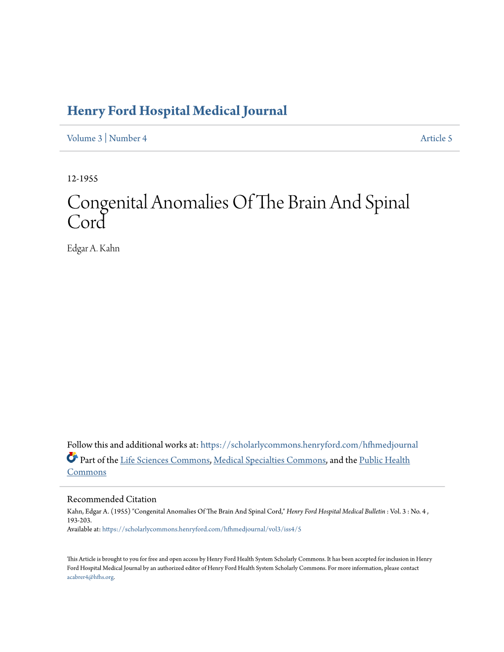 Congenital Anomalies of the Brain and Spinal Cord Edgar A