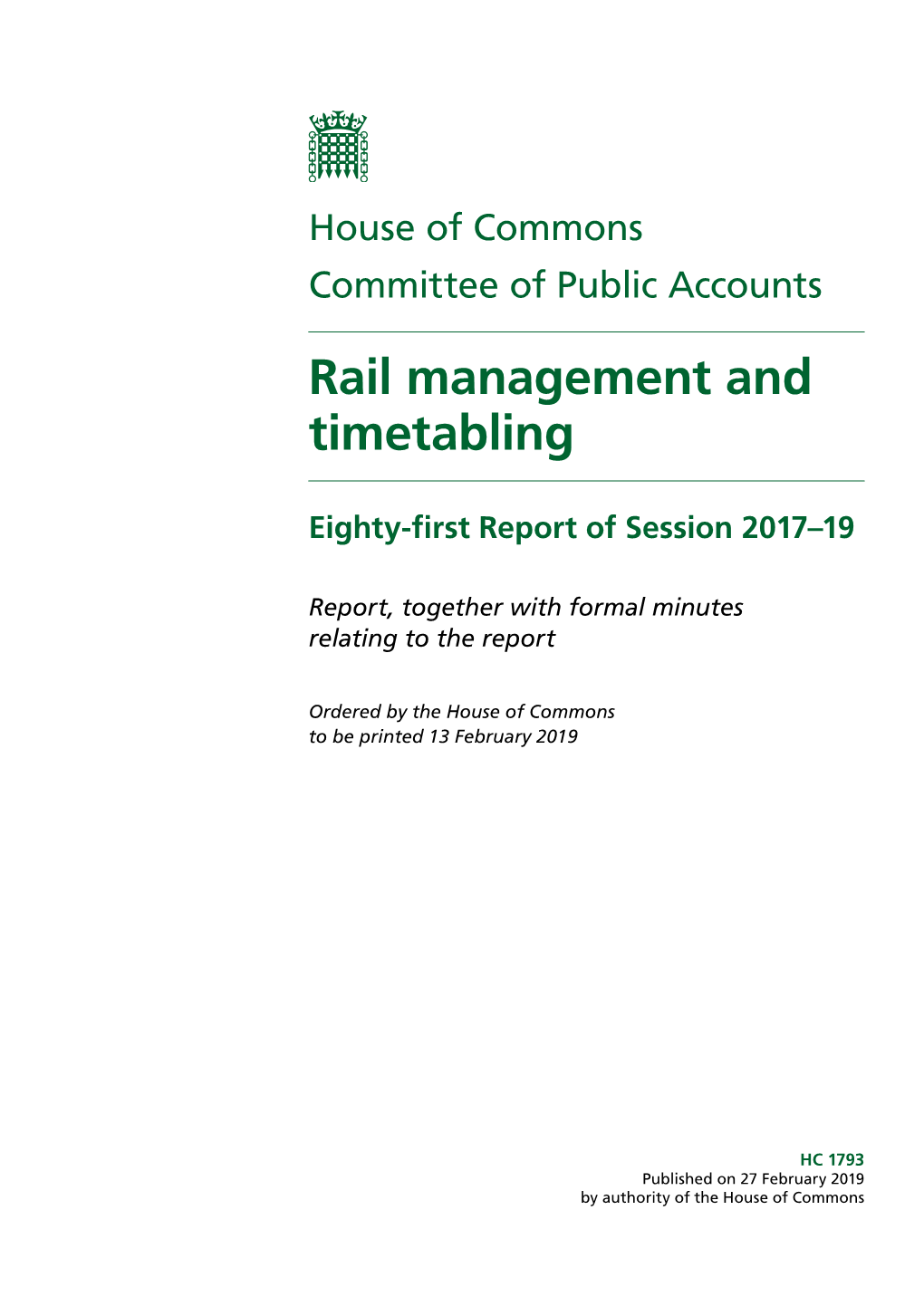 Rail Franchising, Crossrail and the Department’S Handling of Other Rail Programmes in the UK
