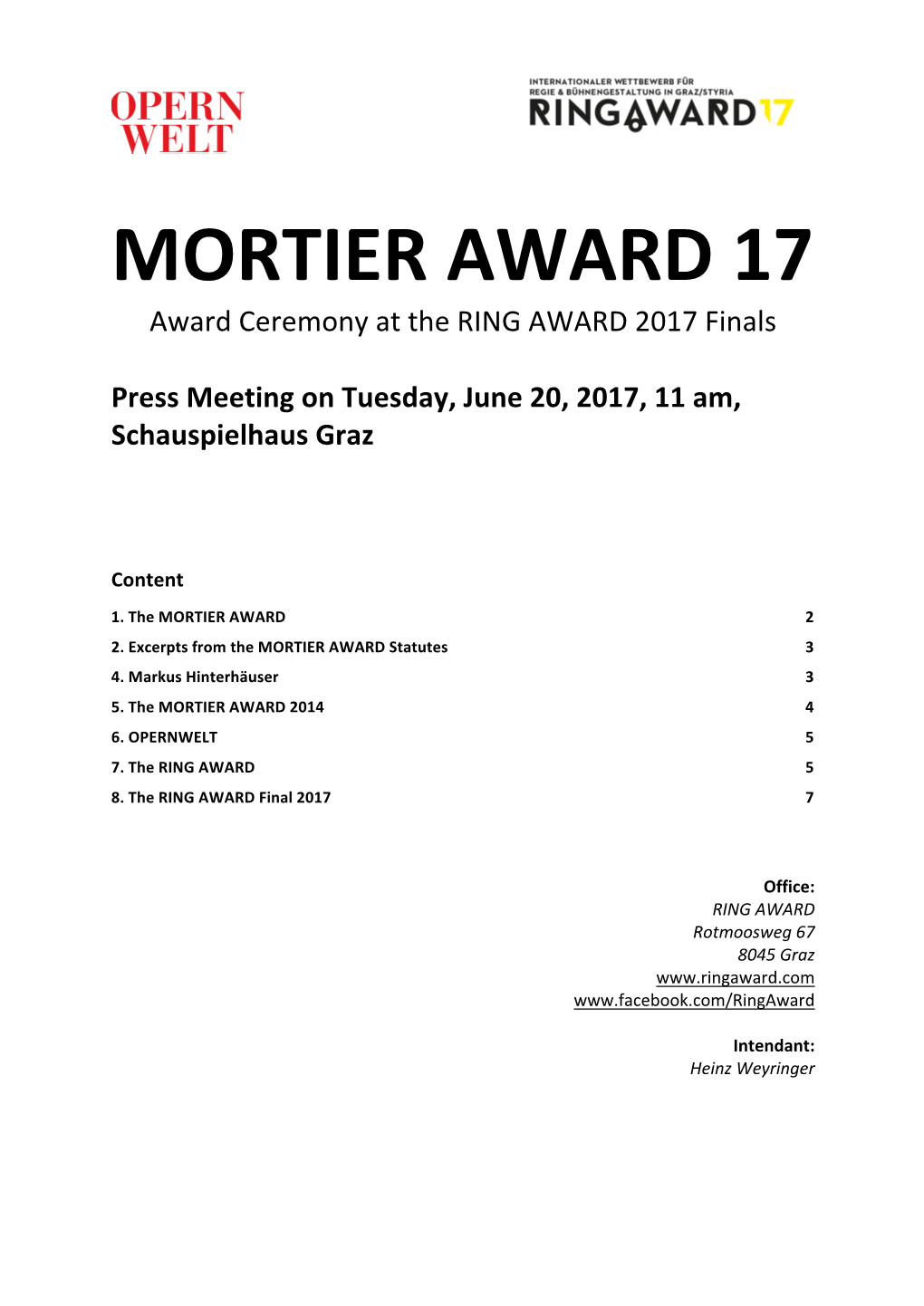 MORTIER AWARD 17 Award Ceremony at the RING AWARD 2017 Finals