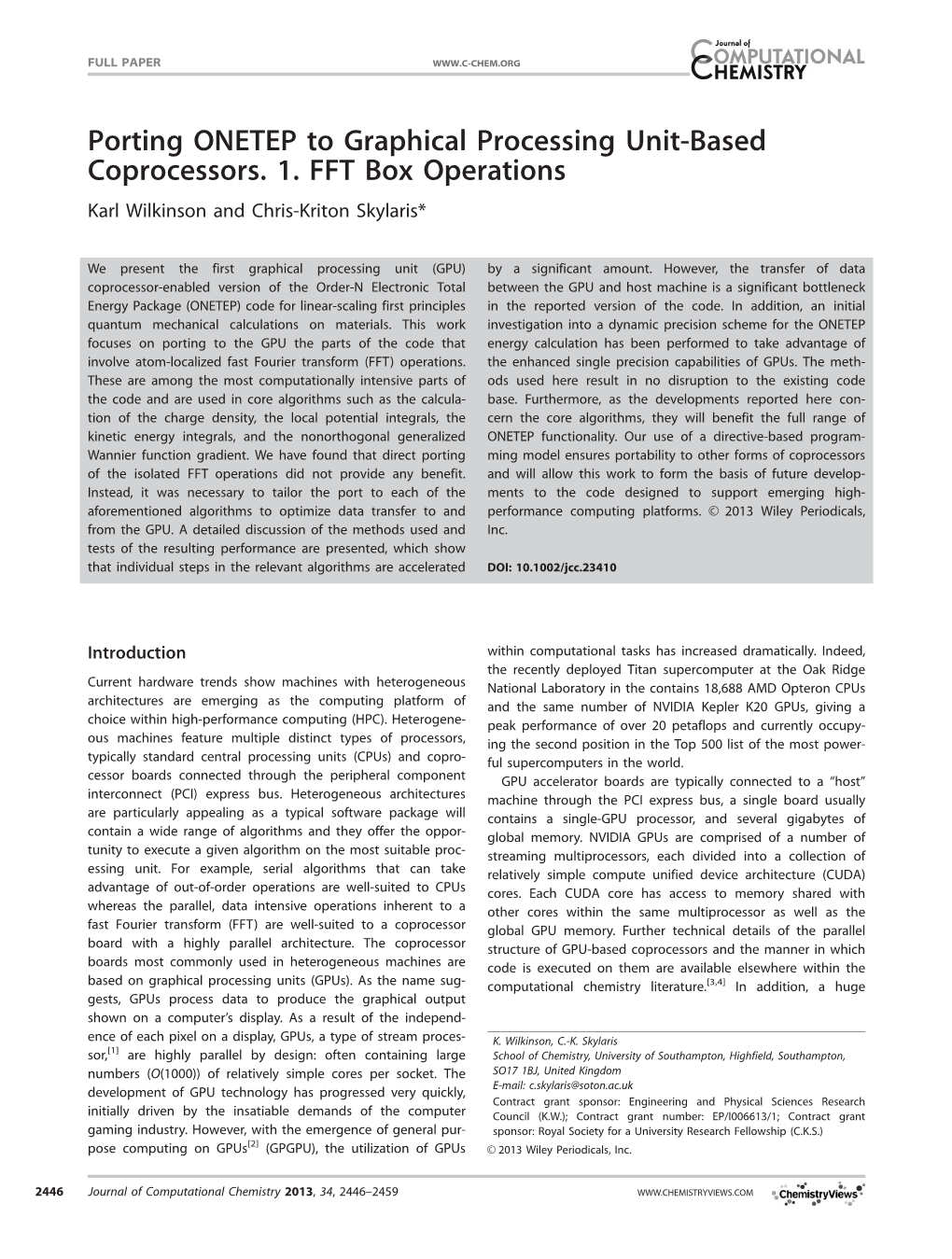 Porting ONETEP to Graphical Processing Unitbased Coprocessors