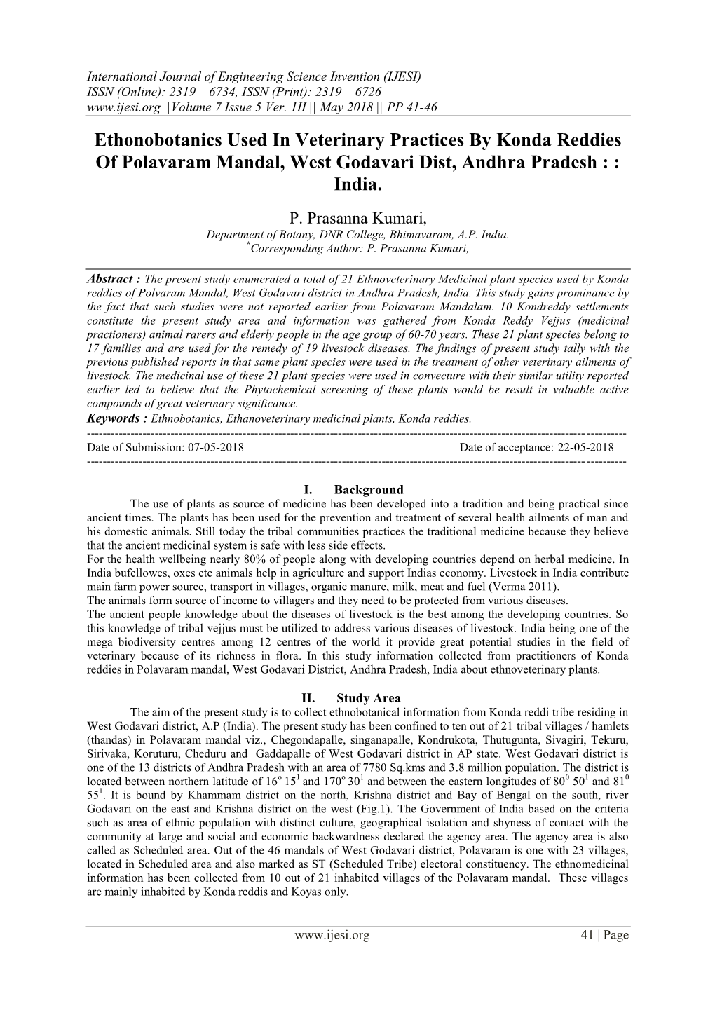 Ethonobotanics Used in Veterinary Practices by Konda Reddies of Polavaram Mandal, West Godavari Dist, Andhra Pradesh : : India