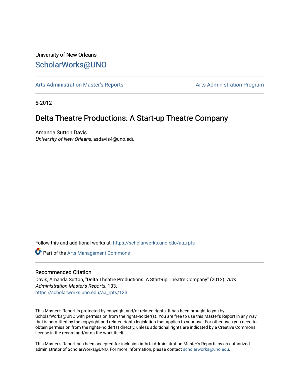 Delta Theatre Productions: a Start-Up Theatre Company