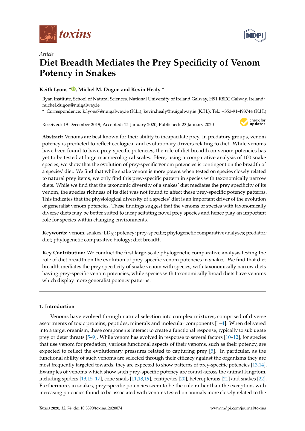 Diet Breadth Mediates the Prey Specificity of Venom Potency In