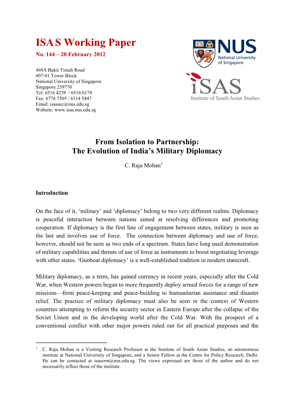 From Isolation to Partnership: the Evolution of India's Military Diplomacy