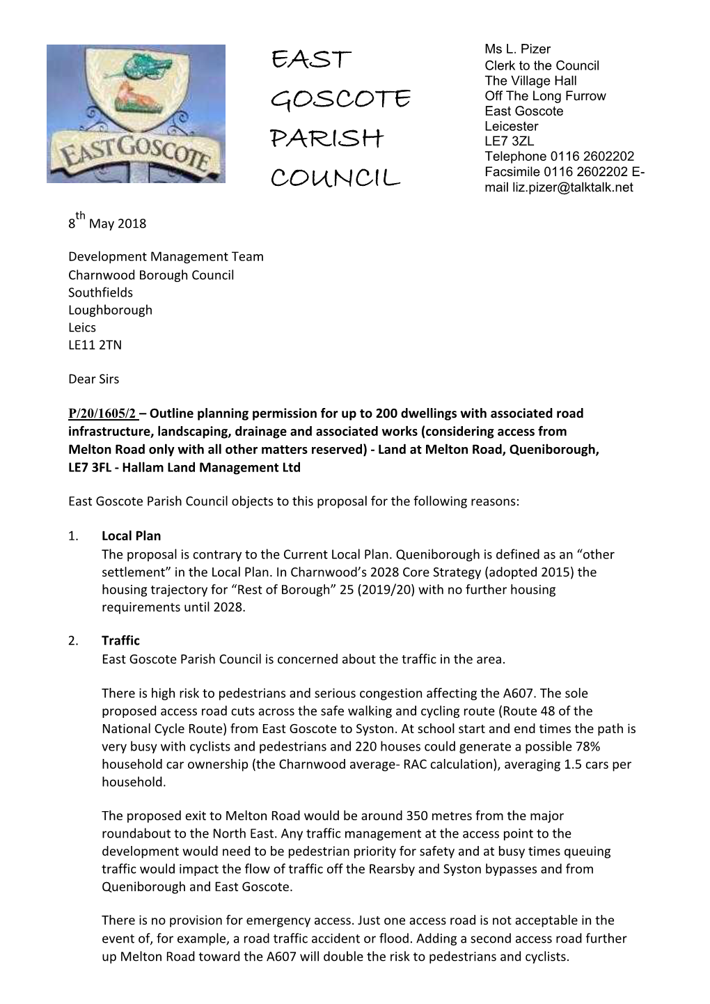 East Goscote Parish Council Objects to This Proposal for the Following Reasons