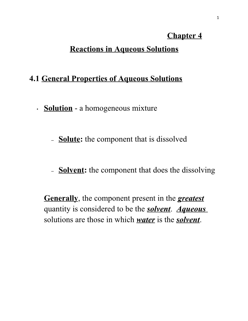 4.1 General Properties of Aqueous Solutions