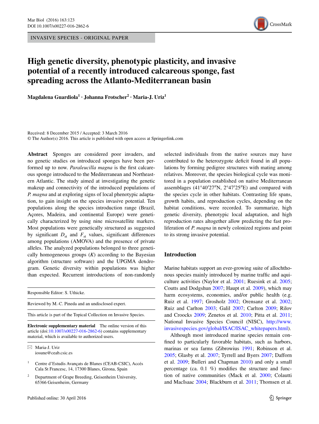 High Genetic Diversity, Phenotypic Plasticity, and Invasive Potential of A
