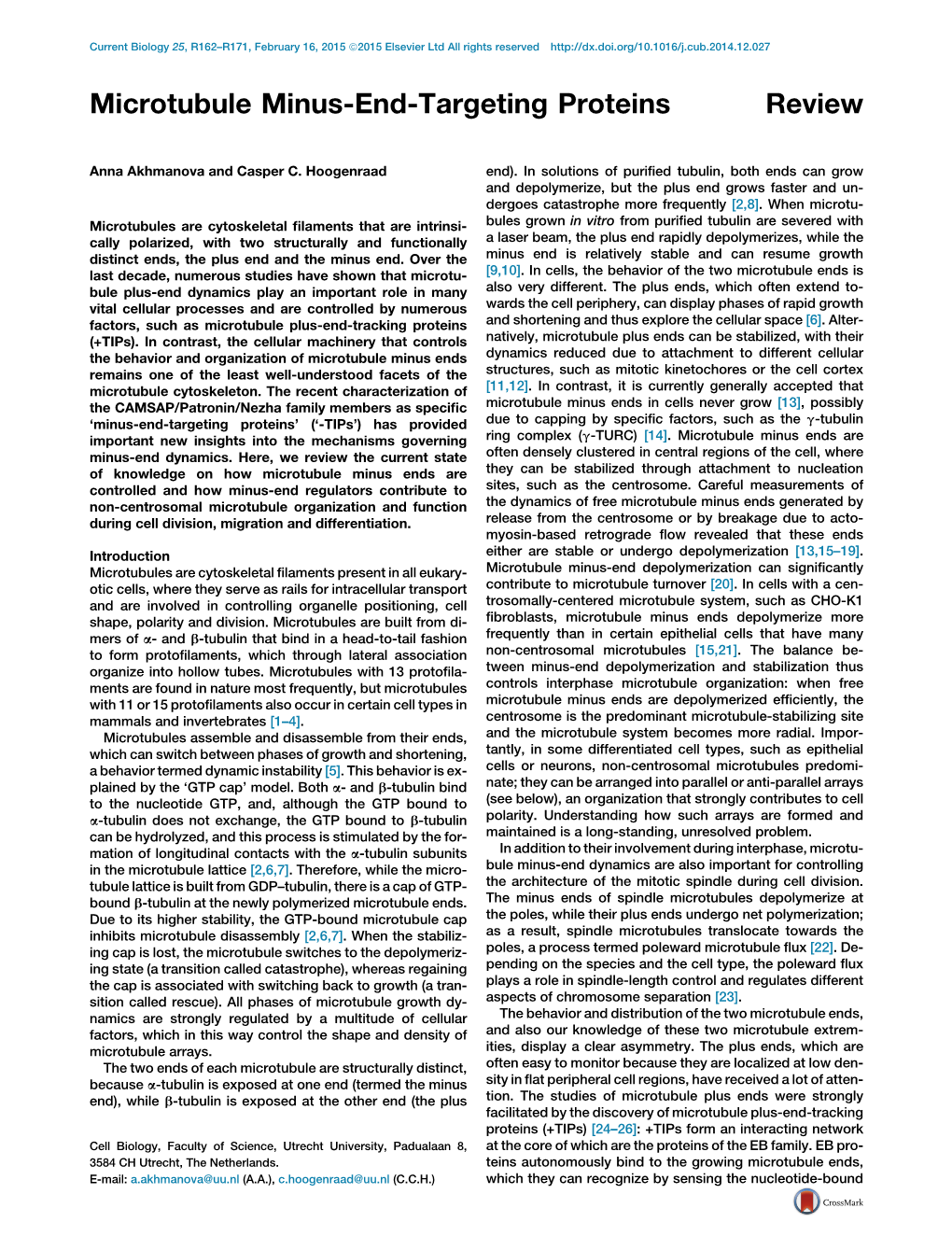 Microtubule Minus-End-Targeting Proteins Review