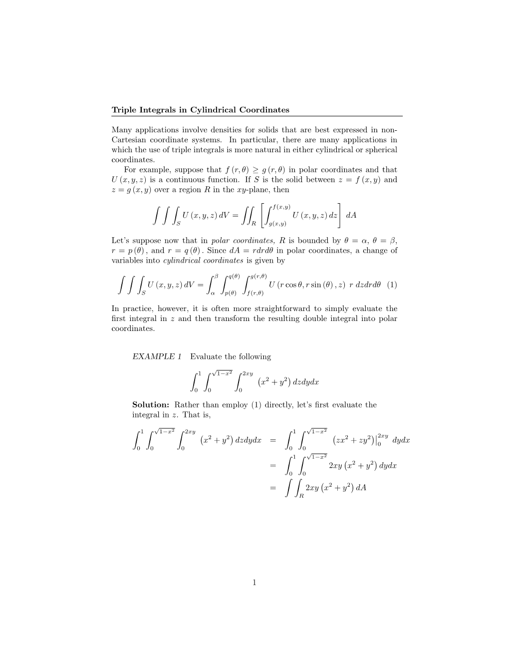 Triple Integrals in Cylindrical Coordinates