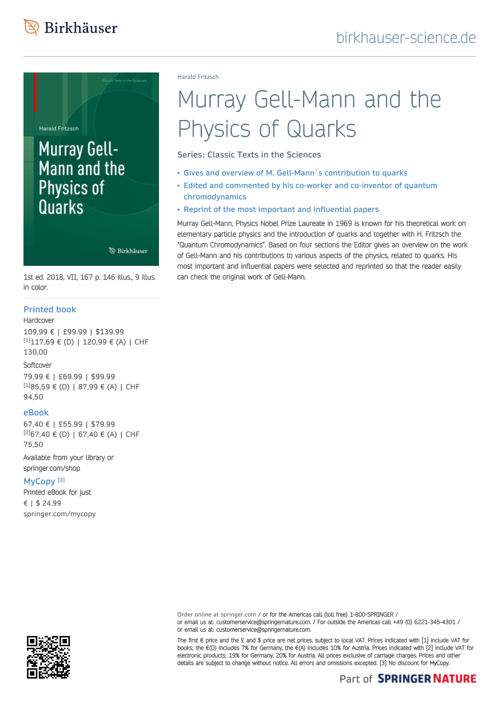 Murray Gell-Mann and the Physics of Quarks Series: Classic Texts in the Sciences