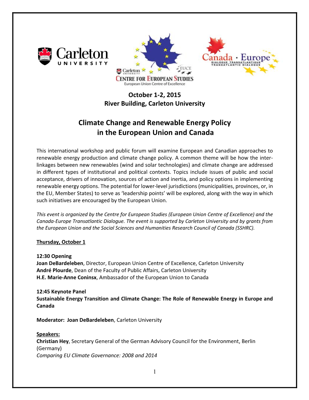 Climate Change and Renewable Energy Policy in the European Union and Canada