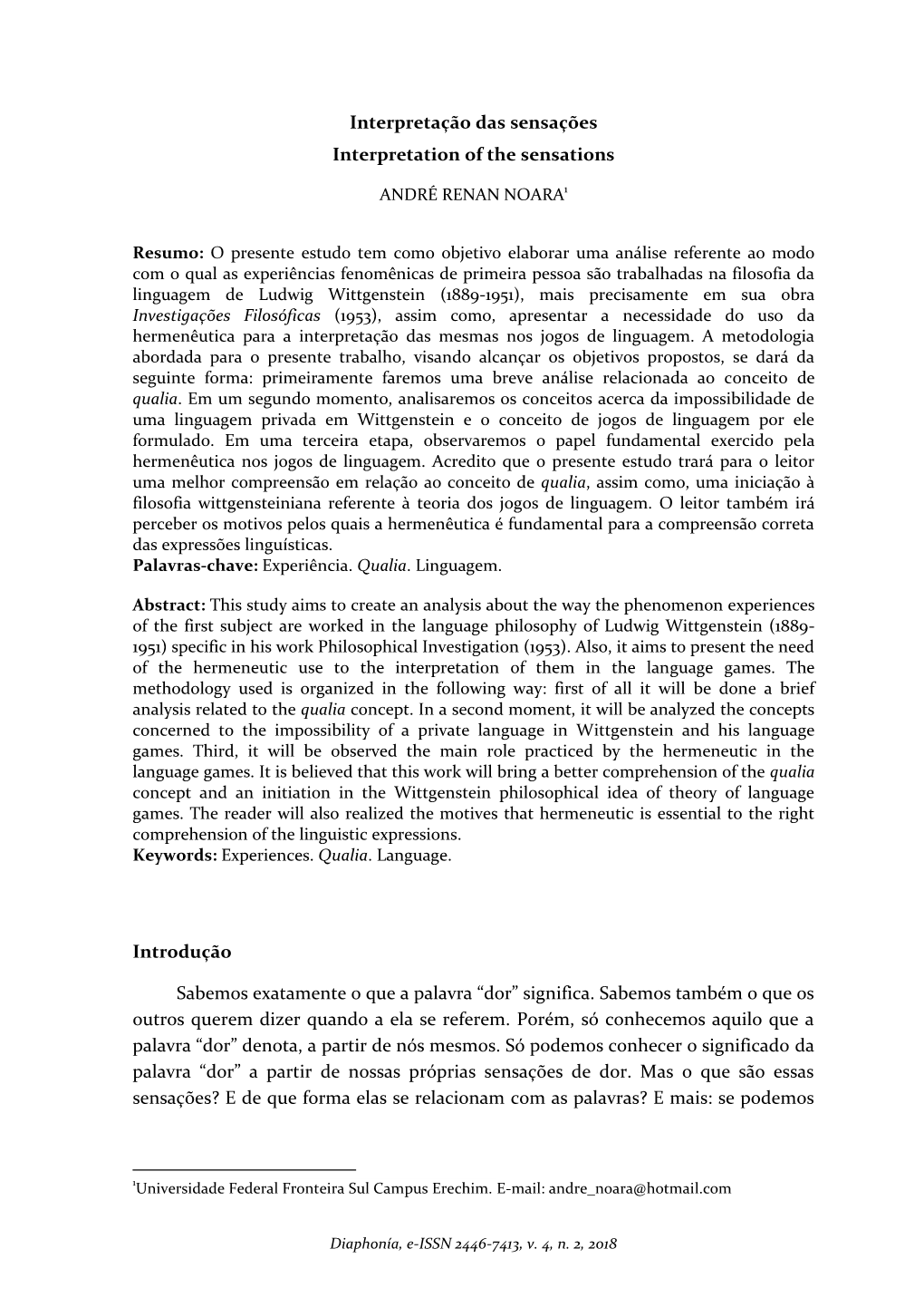 Interpretação Das Sensações Interpretation of the Sensations