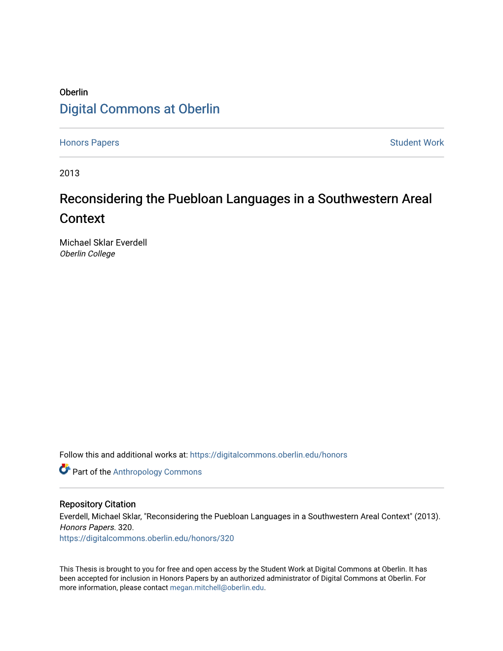 Reconsidering the Puebloan Languages in a Southwestern Areal Context