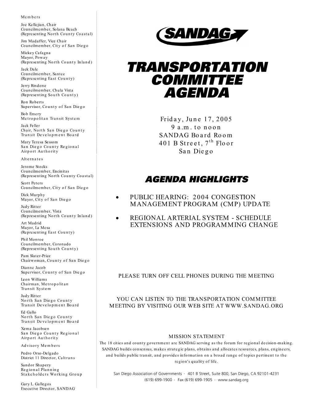 Transportation Committee Agenda