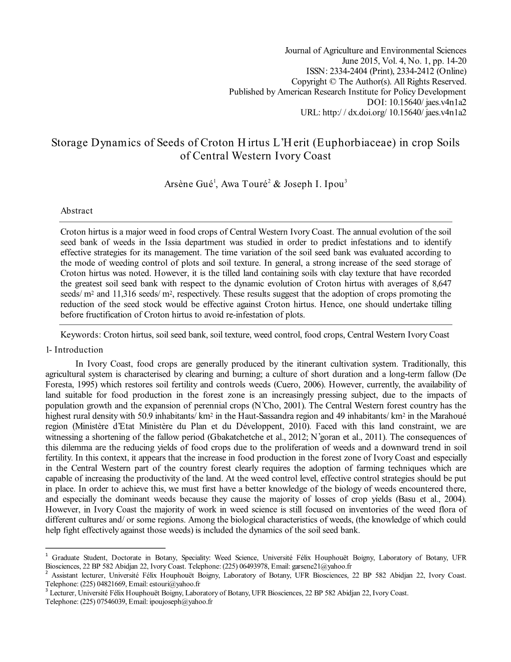 Storage Dynamics of Seeds of Croton Hirtus L'herit (Euphorbiaceae) In