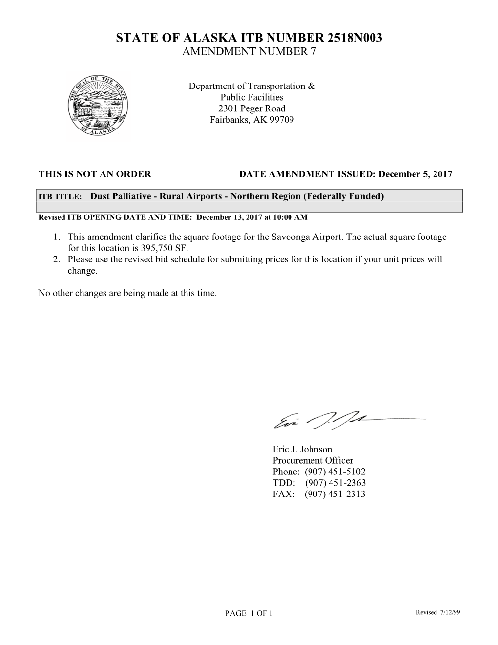 State of Alaska Itb Number 2518N003 Amendment Number 7