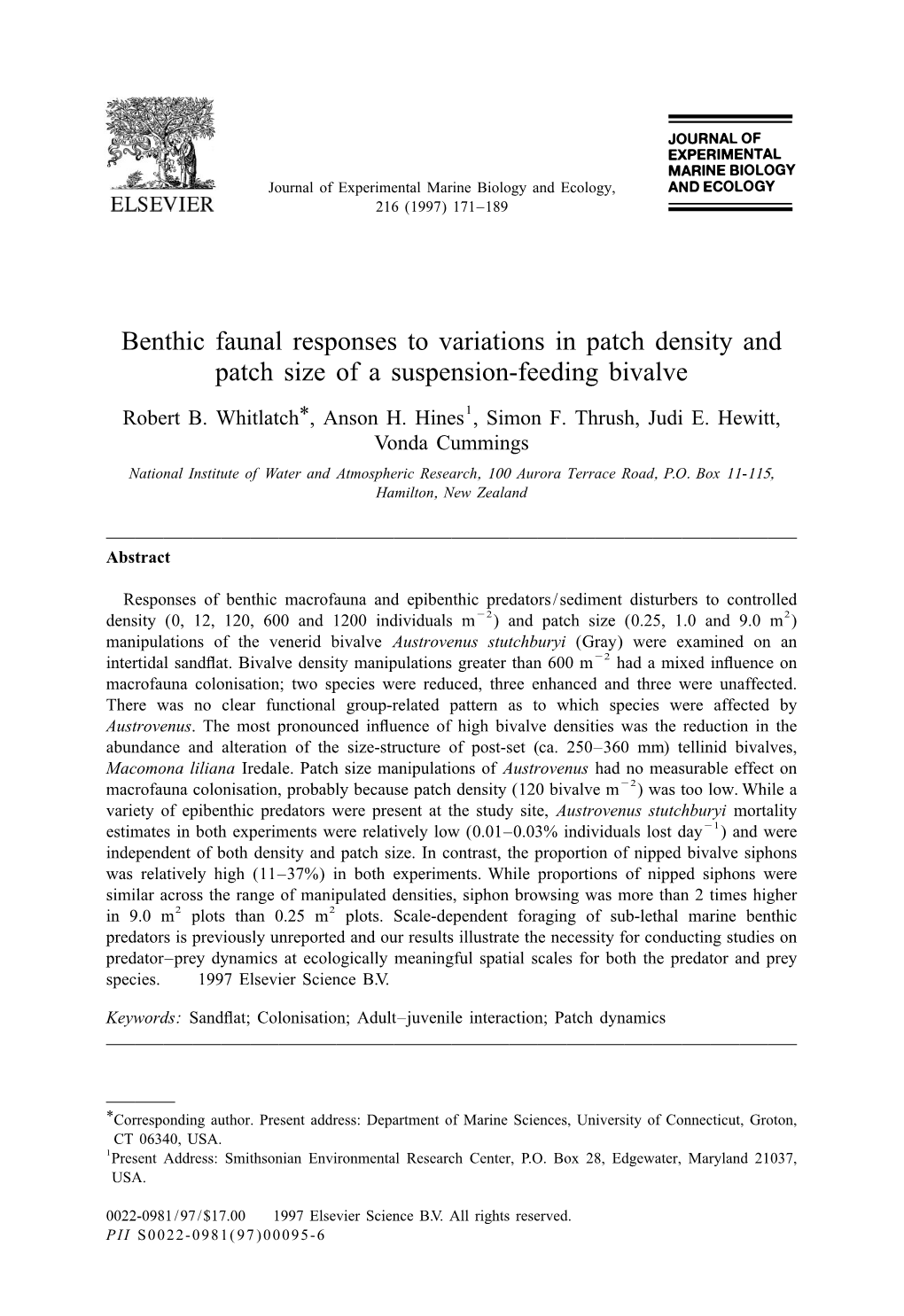 Benthic Faunal Responses to Variations in Patch Density and Patch Size of a Suspension-Feeding Bivalve