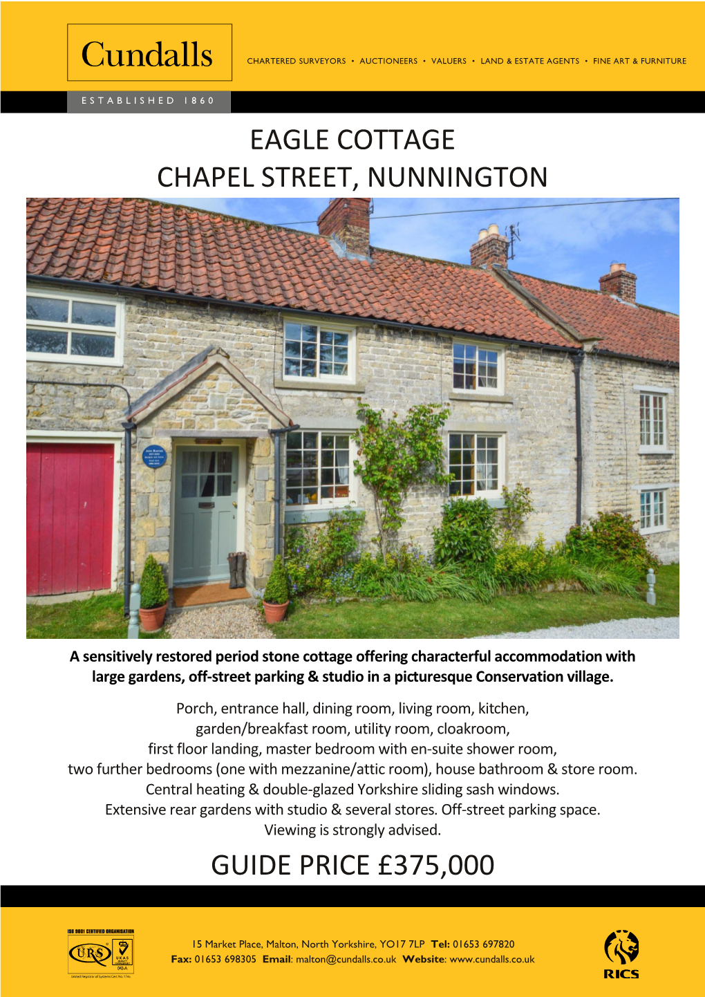 Eagle Cottage Chapel Street, Nunnington Guide Price £375,000