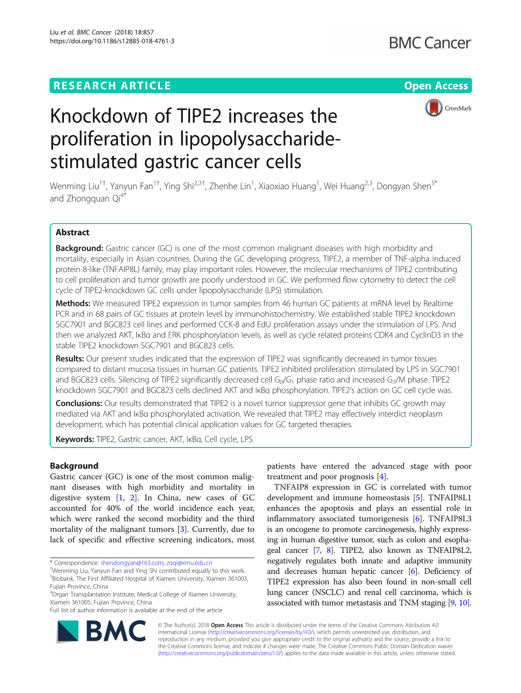 Knockdown of TIPE2 Increases the Proliferation In