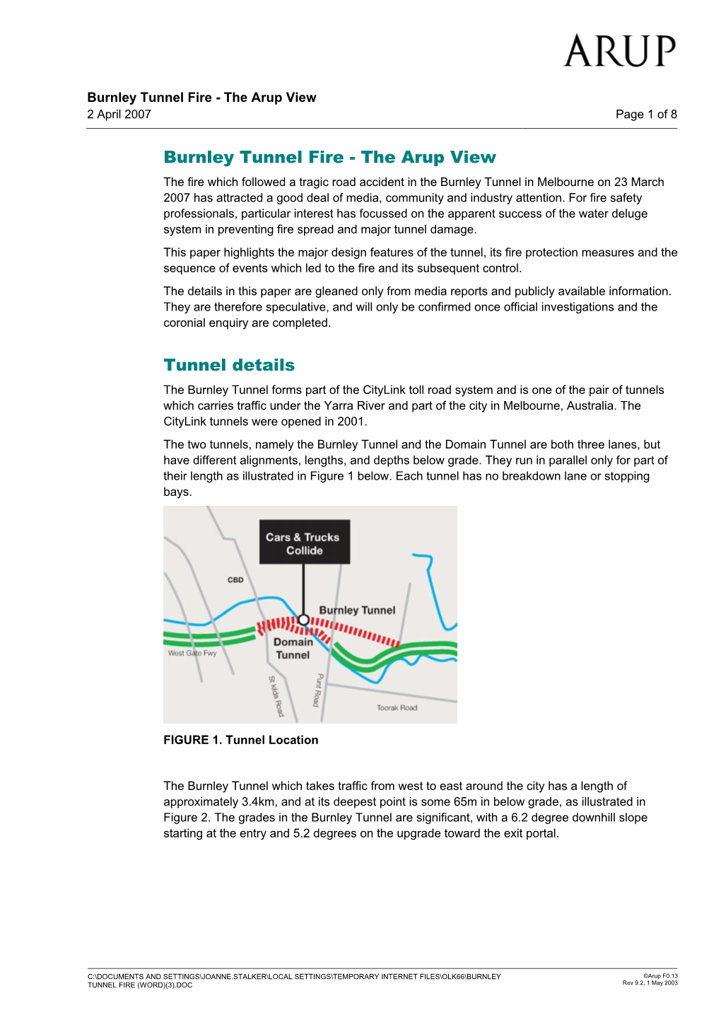 Burnley Tunnel Fire - the Arup View 2 April 2007 Page 1 of 8