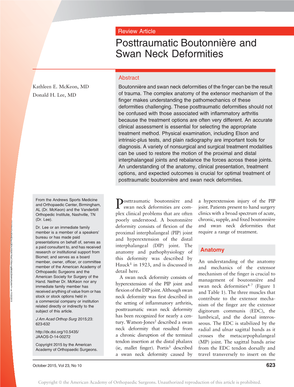 Posttraumatic Boutonnière and Swan Neck Deformities