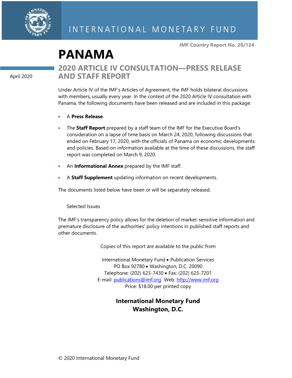 Panama: 2020 Article IV Consultation-Press Release