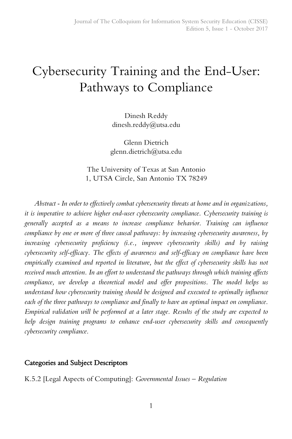 Cybersecurity Training and the End-User: Pathways to Compliance