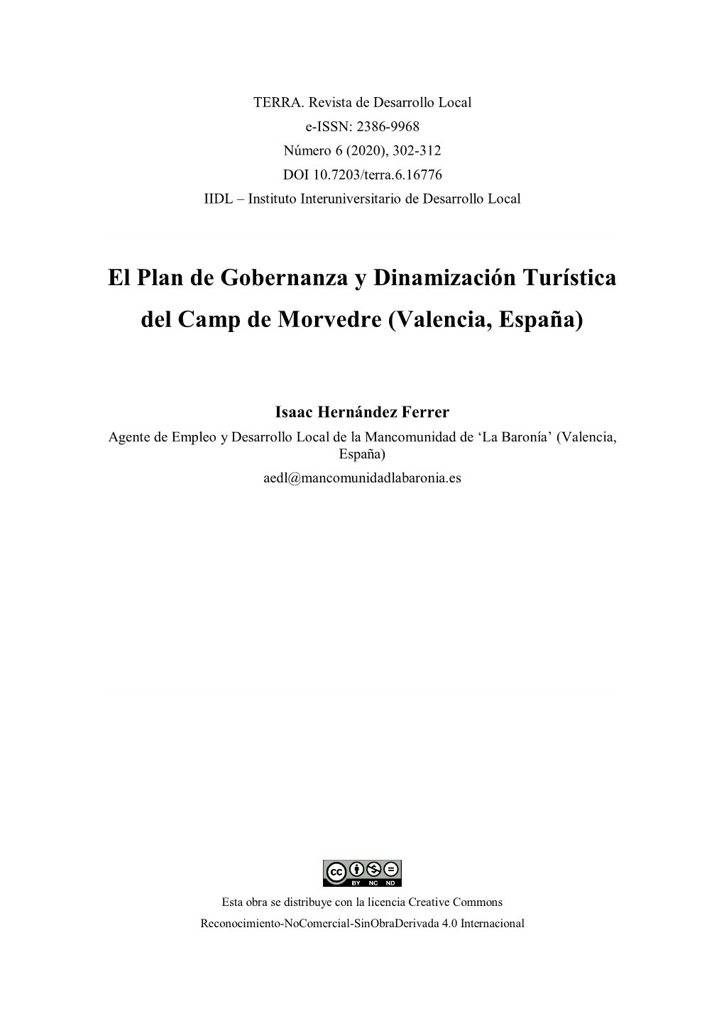 El Plan De Gobernanza Y Dinamización Turística Del Camp De Morvedre (Valencia, España)