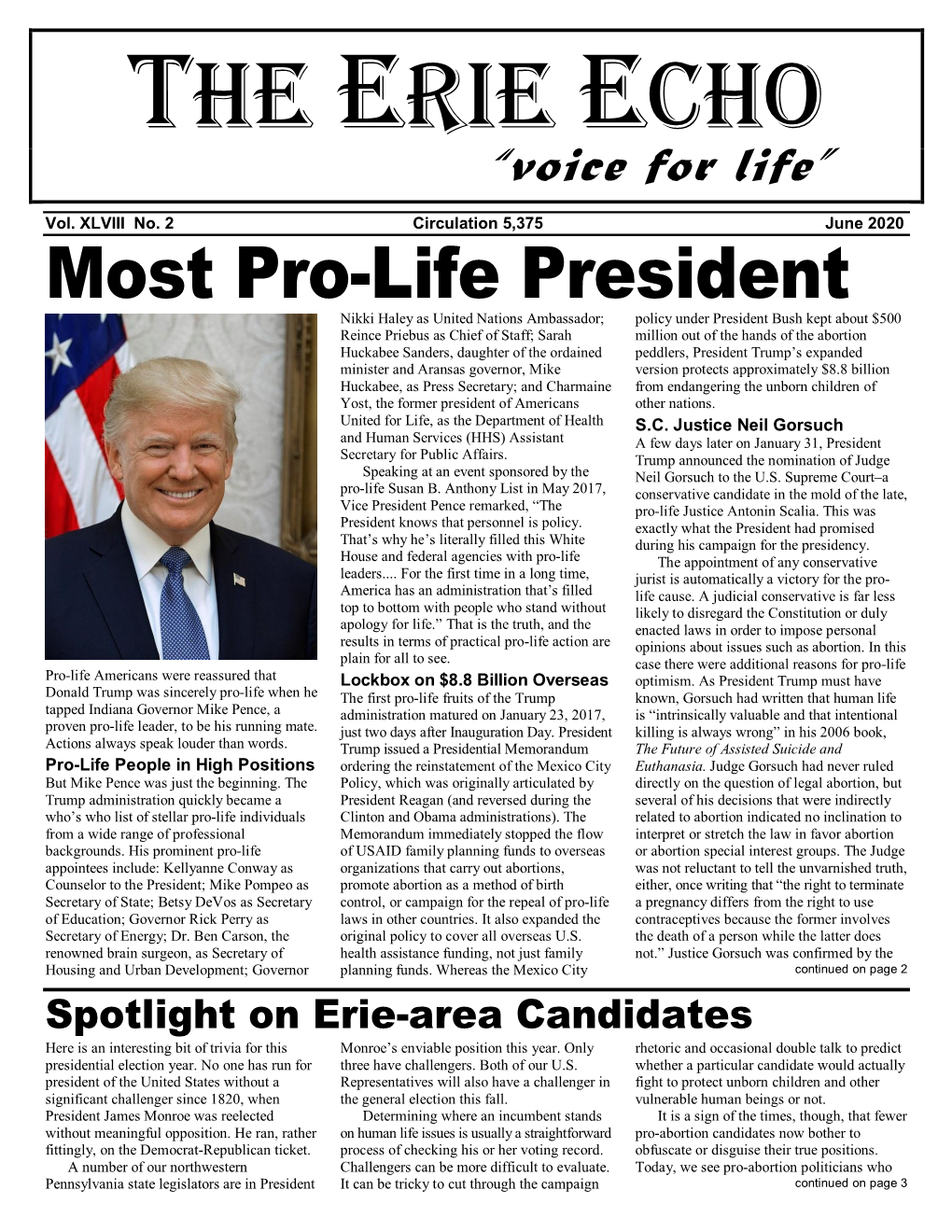 The Erie Echo “Voice for Life”