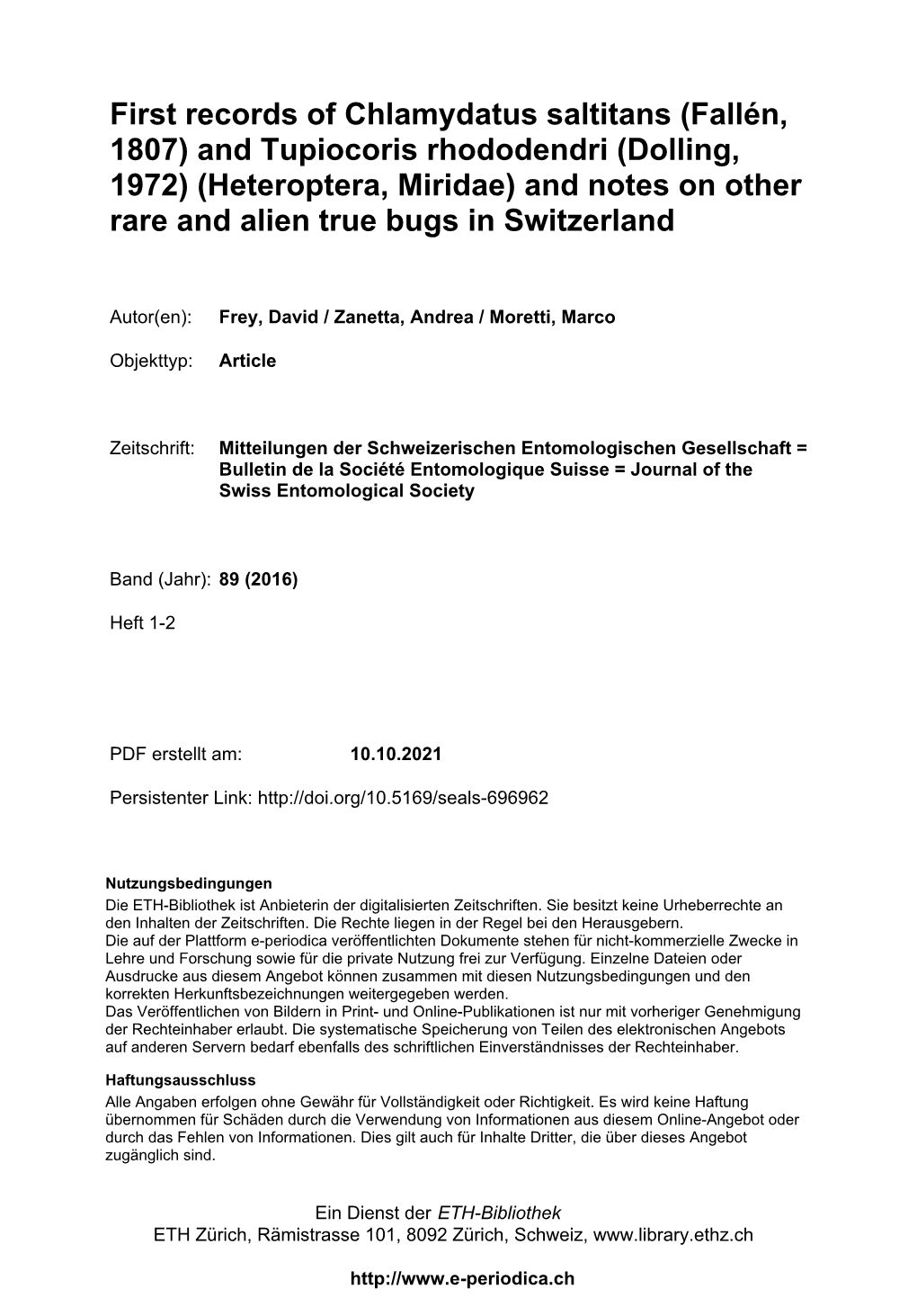 First Records of Chlamydatus Saltitans (Fallén, 1807) and Tupiocoris