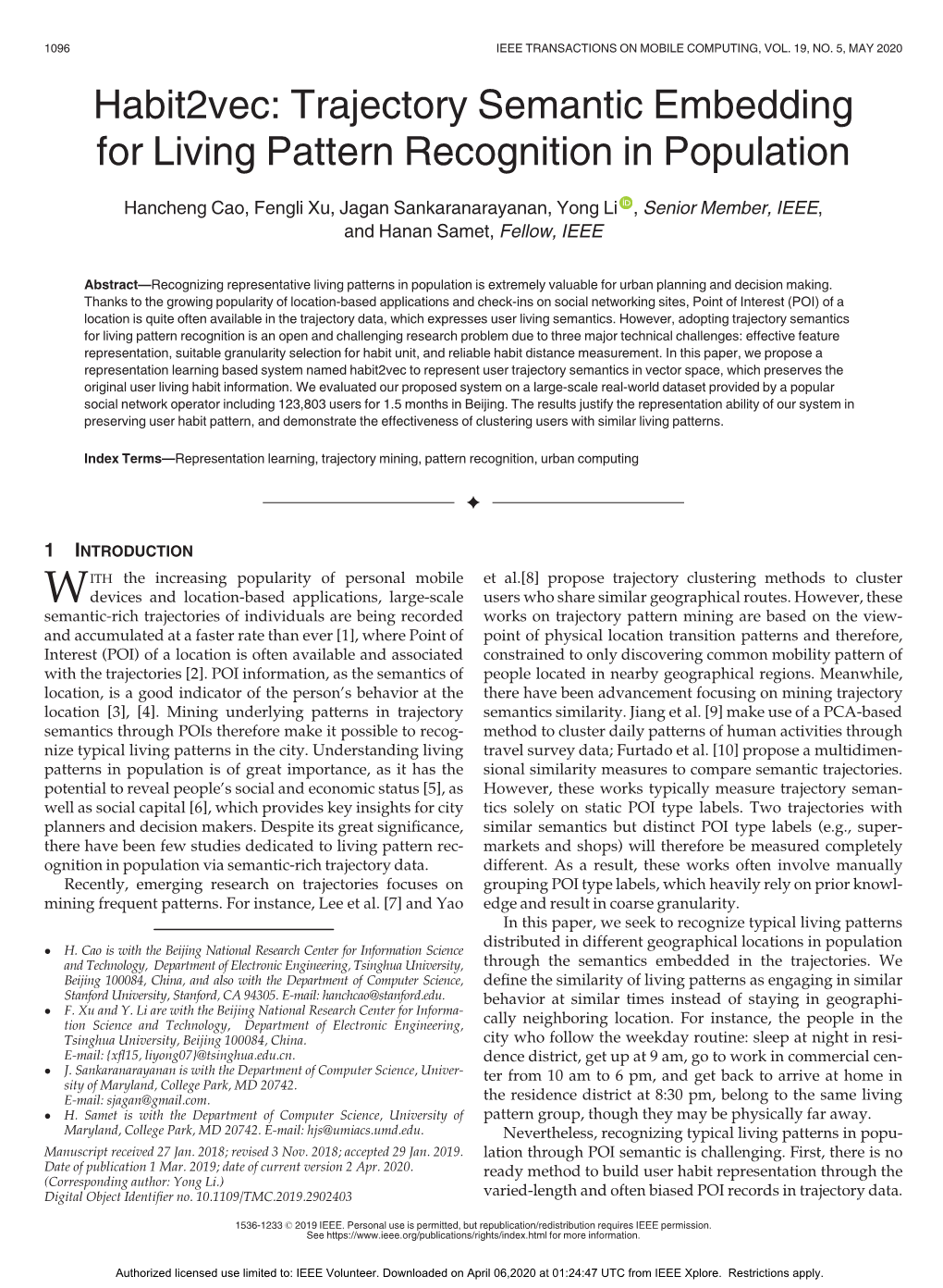 Trajectory Semantic Embedding for Living Pattern Recognition in Population