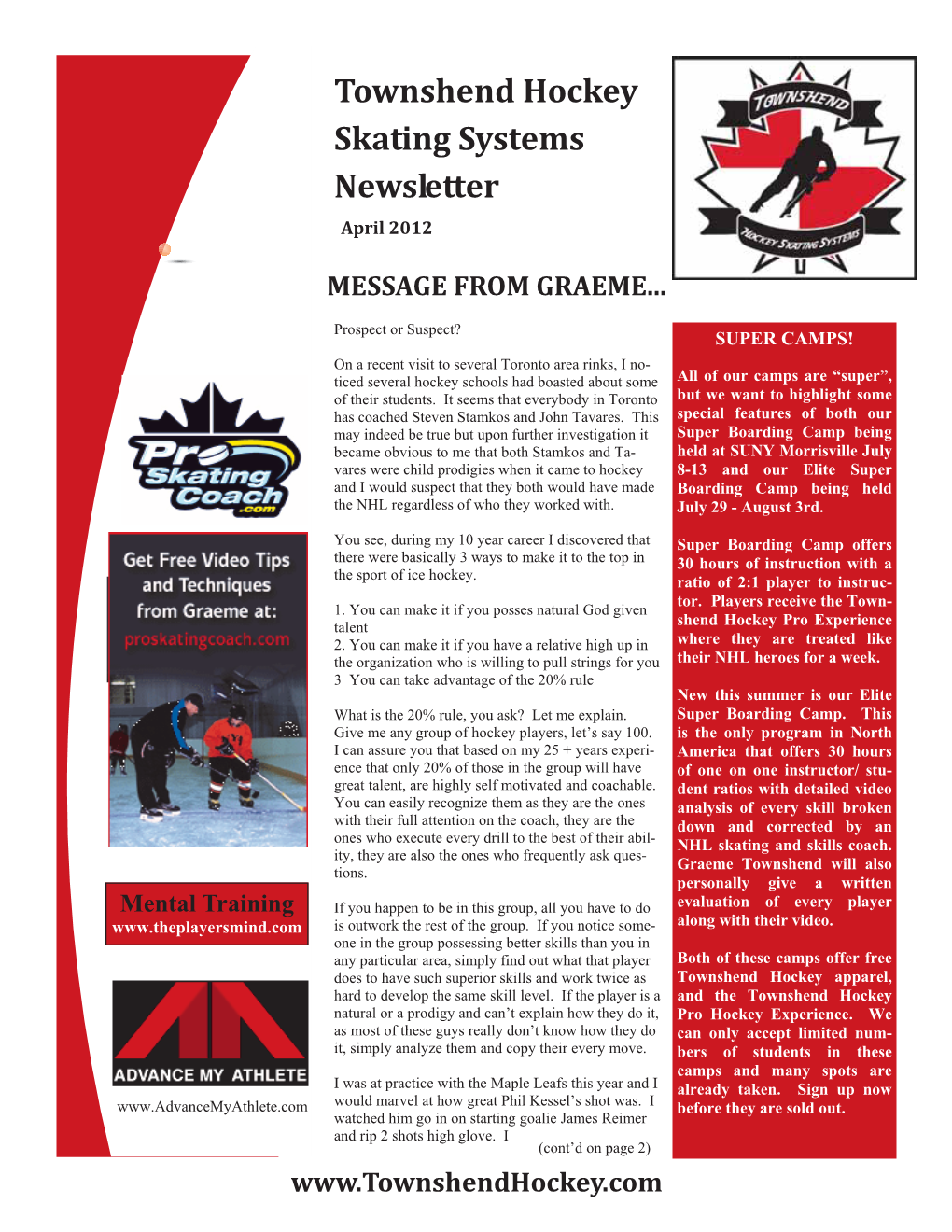 Townshend Hockey Skating Systems Newsletter April 2012