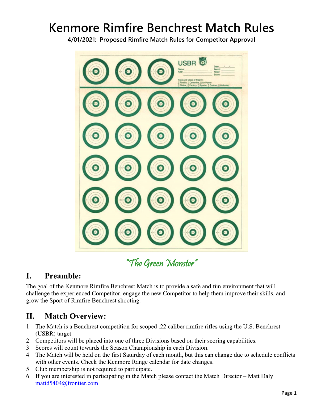 Kenmore Rimfire Benchrest Match Rules 4/01/2021: Proposed Rimfire Match Rules for Competitor Approval