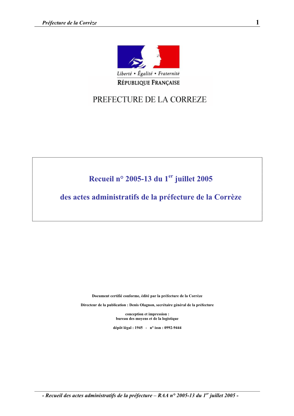 Juillet 2005 Des Actes Administratifs De La Préfecture De La Corrèze