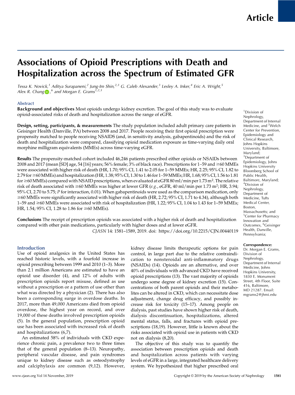 Article Associations of Opioid Prescriptions with Death