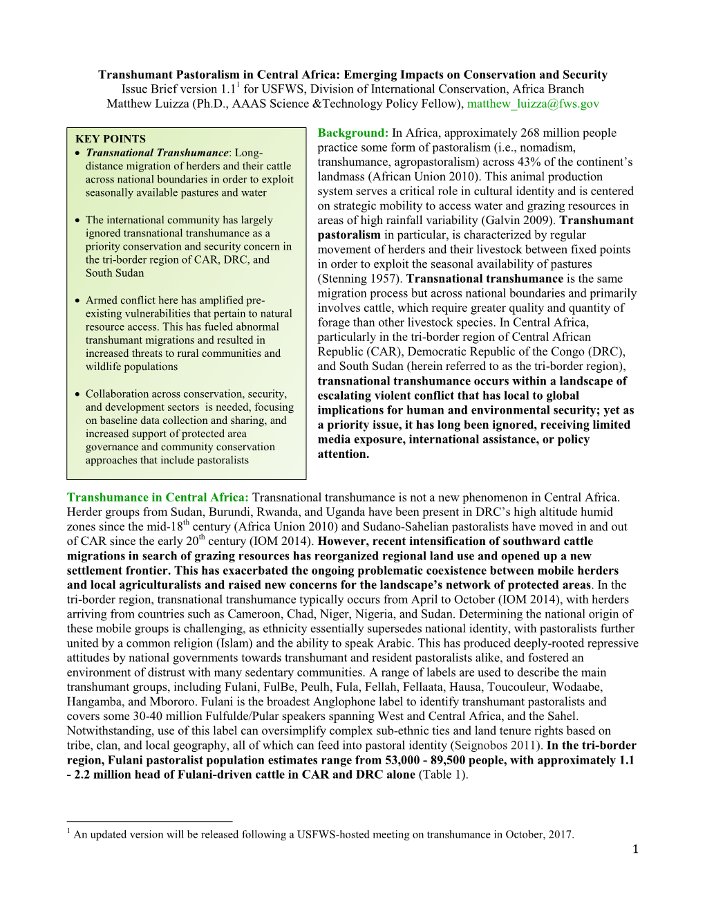 1 Transhumant Pastoralism in Central Africa