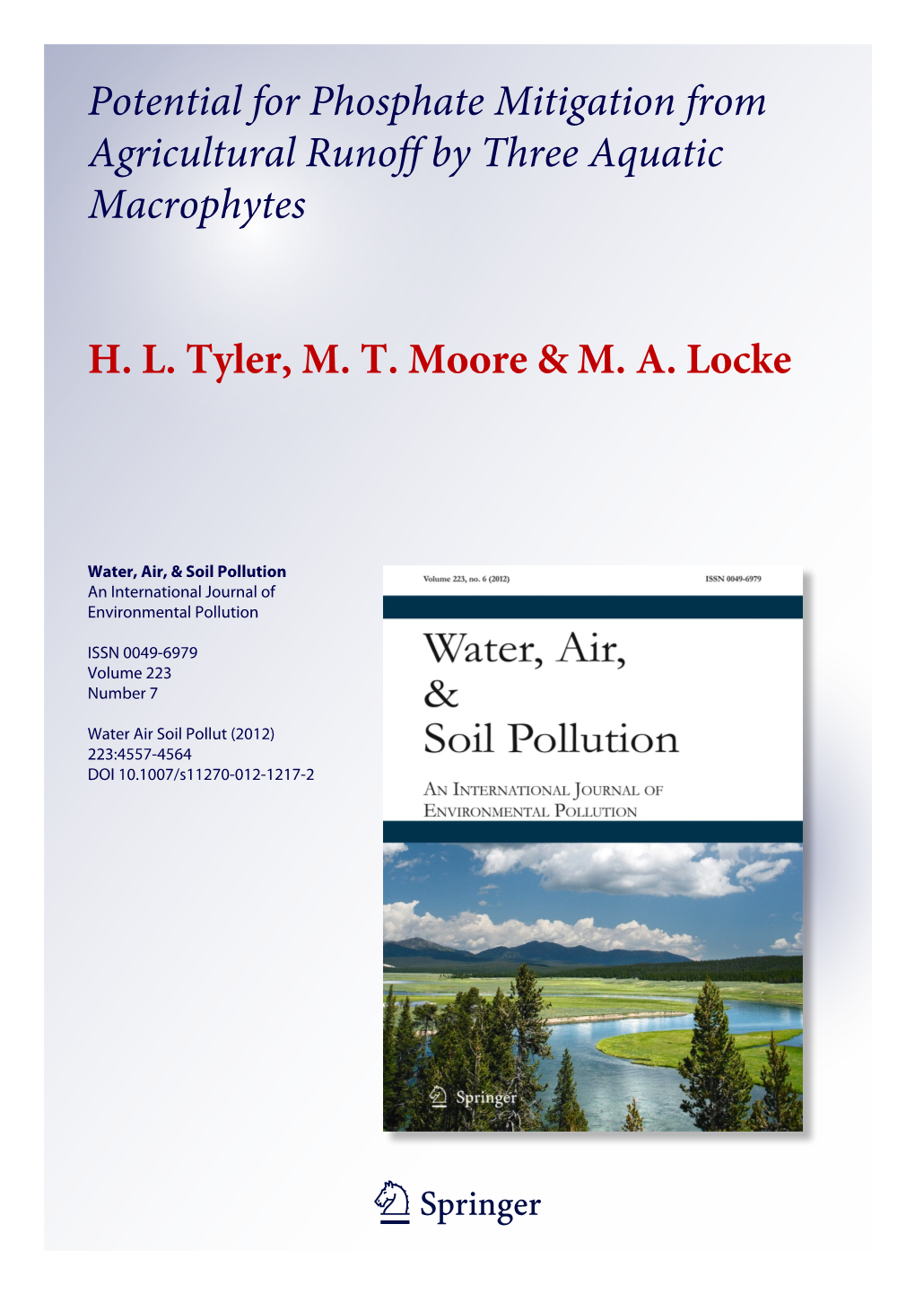 Potential for Phosphate Mitigation from Agricultural Runoff by Three Aquatic Macrophytes