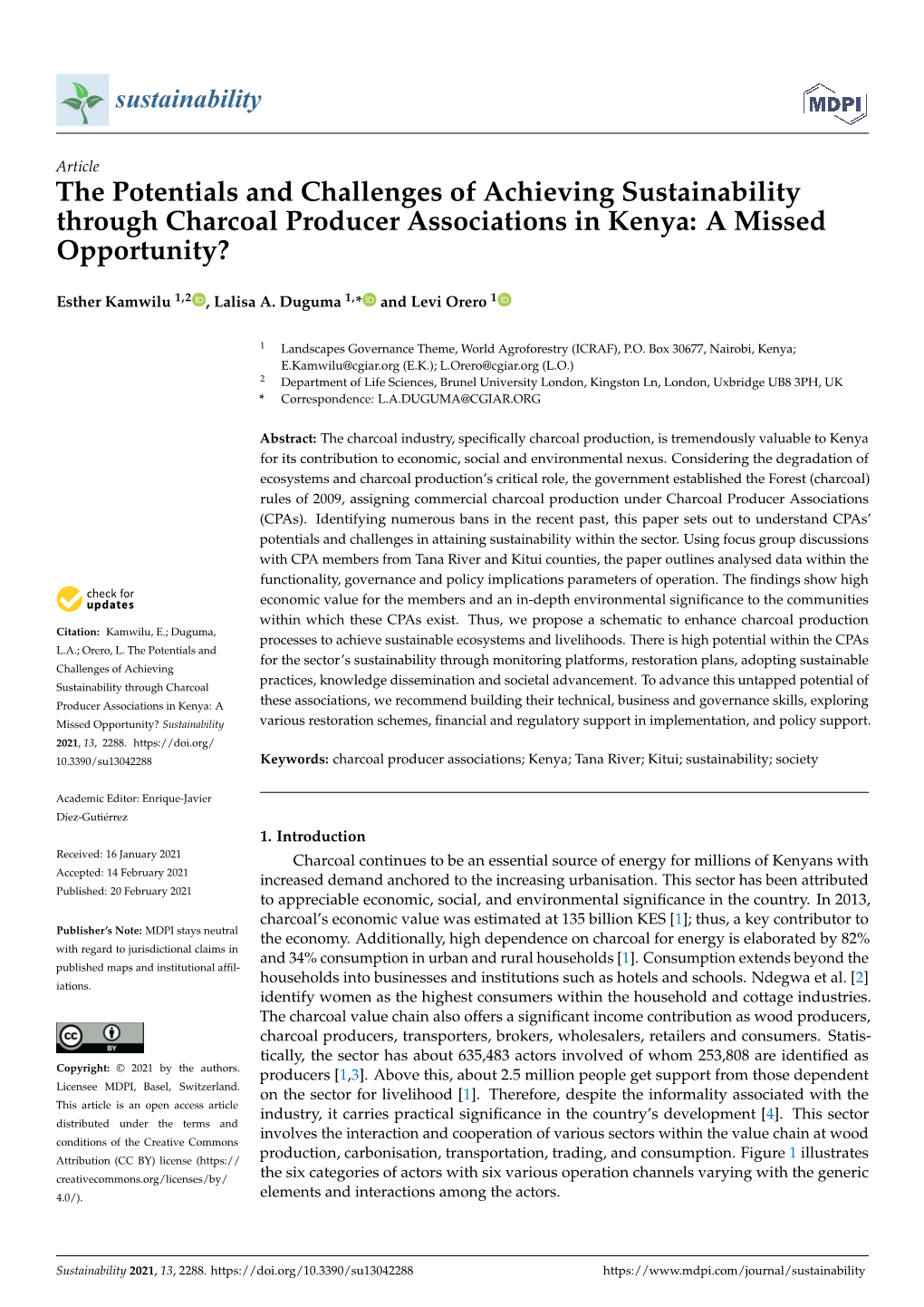 The Potentials and Challenges of Achieving Sustainability Through Charcoal Producer Associations in Kenya: a Missed Opportunity?