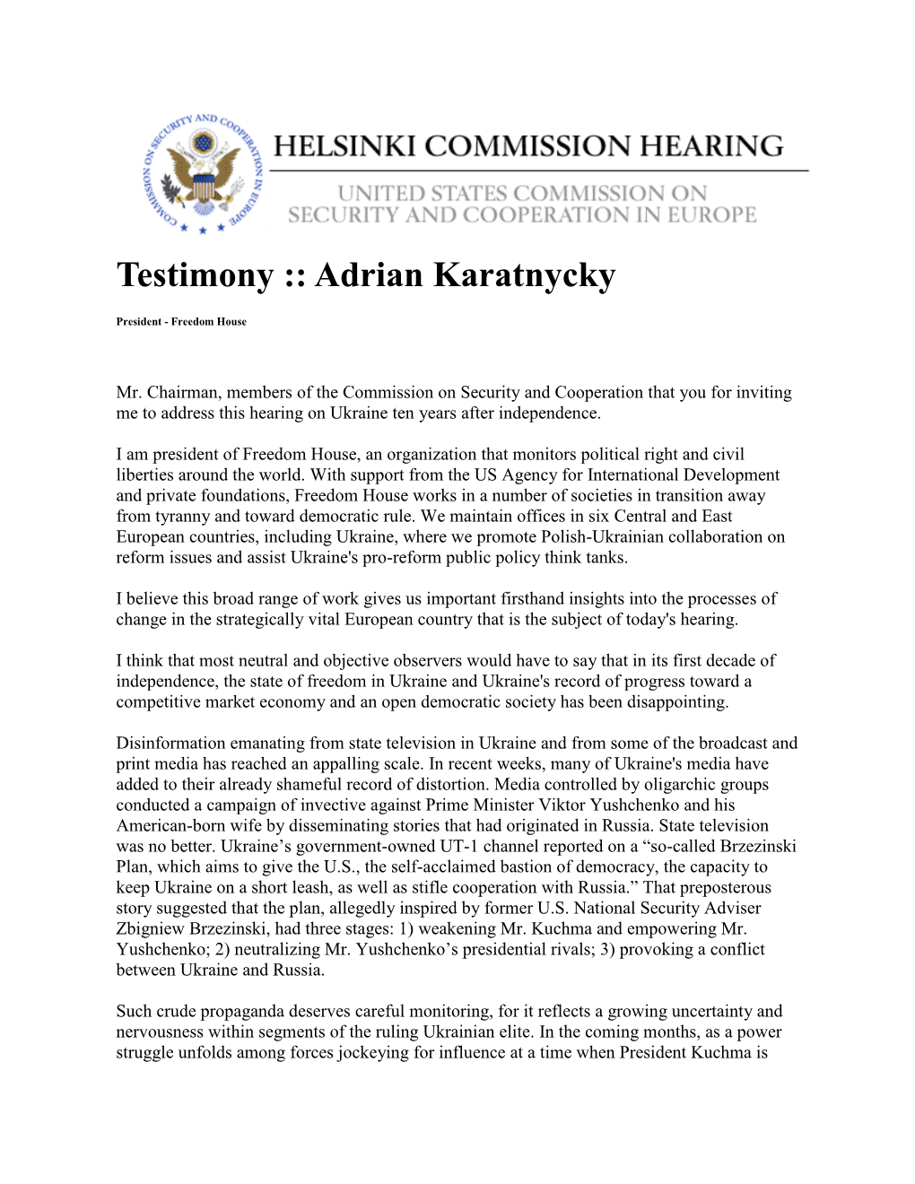 Testimony :: Adrian Karatnycky