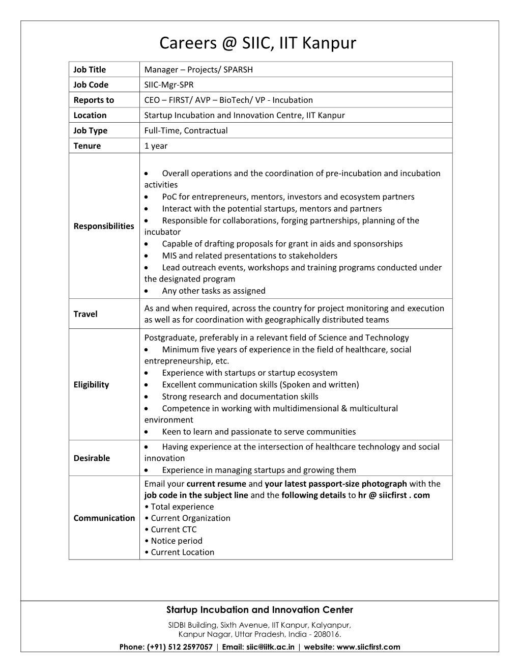 Careers @ SIIC, IIT Kanpur